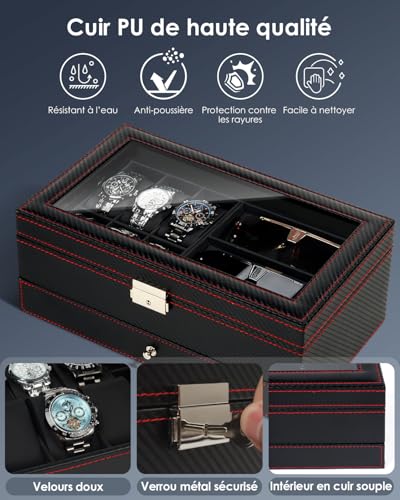 Thumbnail 4 de Kukikan Étui pour montre design – boîte à bijoux à 2 niveaux avec couvercle en verre et serrure