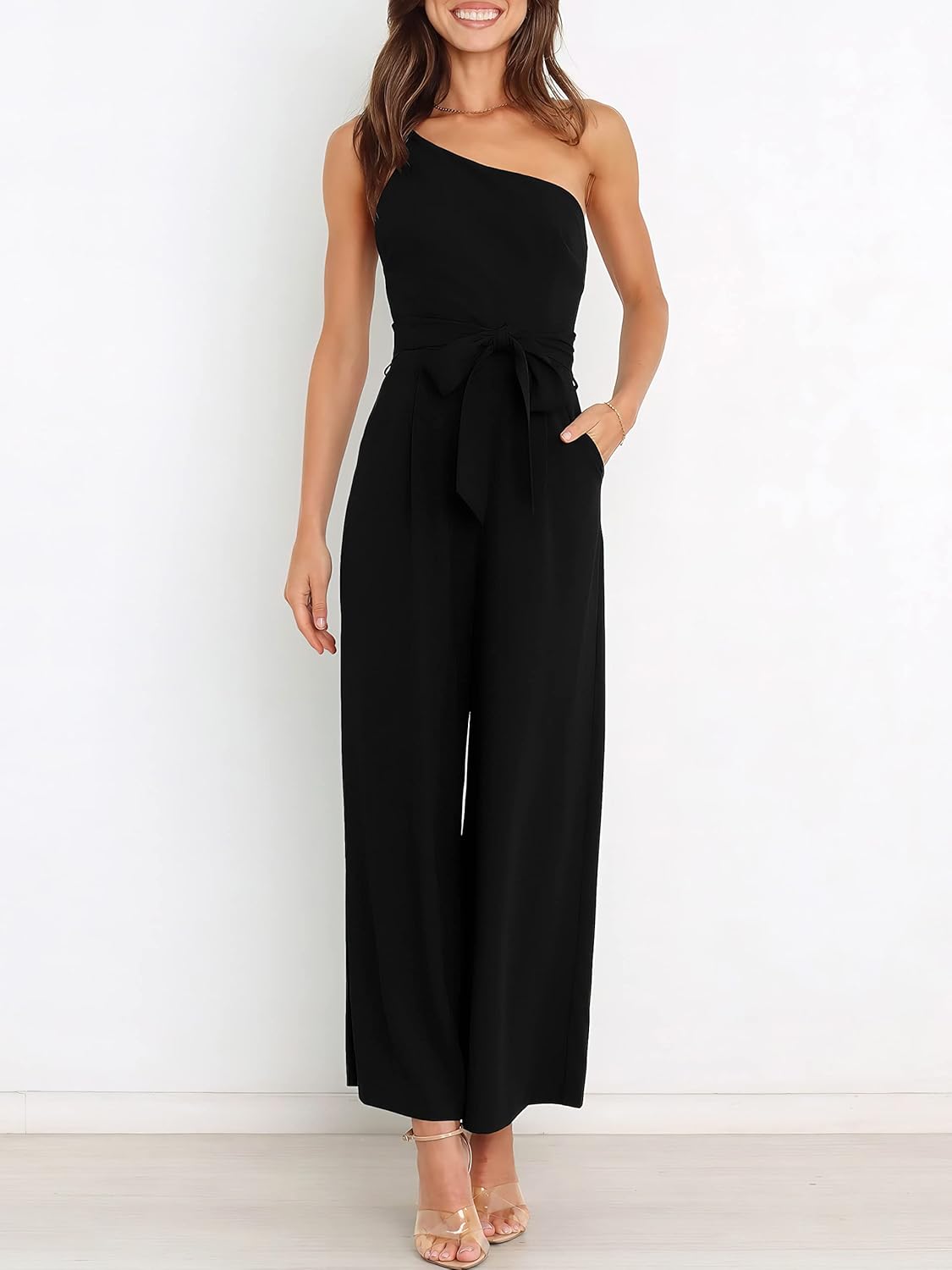 Thumbnail 5 de ANRABESS Women Summer Dressy Jumpsuits: One-Shoulder Sleeveless Wide-Leg Romper