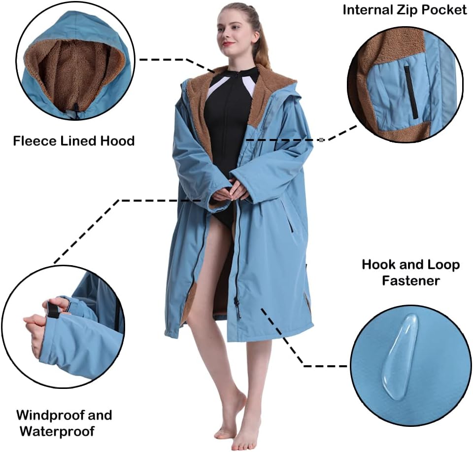 Detalle de Hiturbo Waterproof Adult Changing Robe: Windproof, Warm & Oversized with Fleece Lining