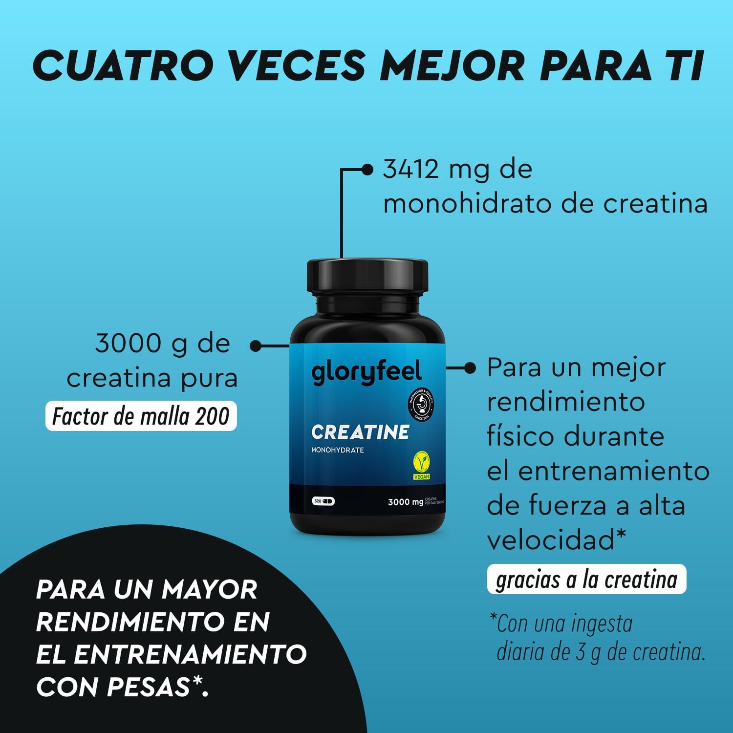 Thumbnail 2 de Creatina Monohidratada 3.412mg - 320 Cápsulas 💪 Para Mass Fitness