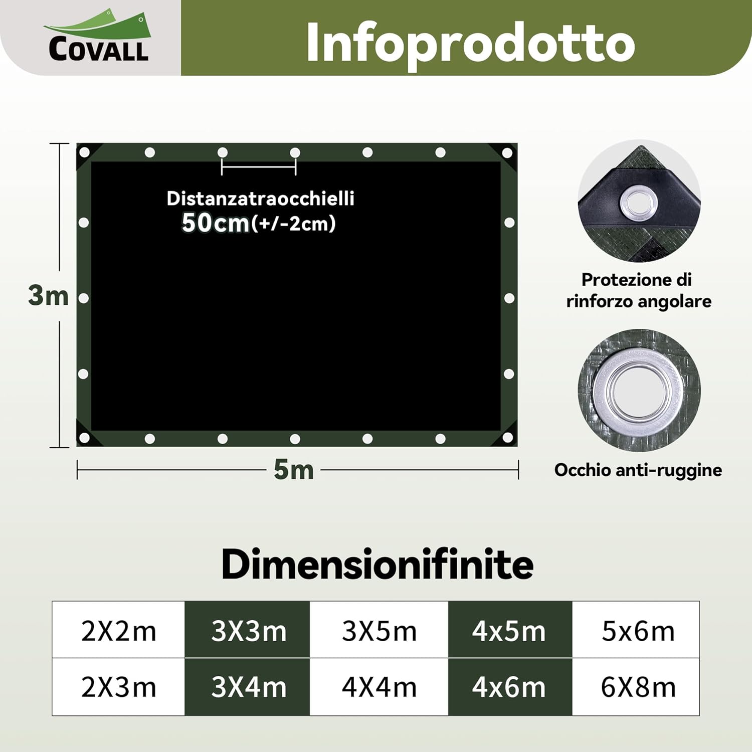 Thumbnail 6 de Covall Telo Telone 3x5m: telo impermeabile esterno con occhielli rinforzati