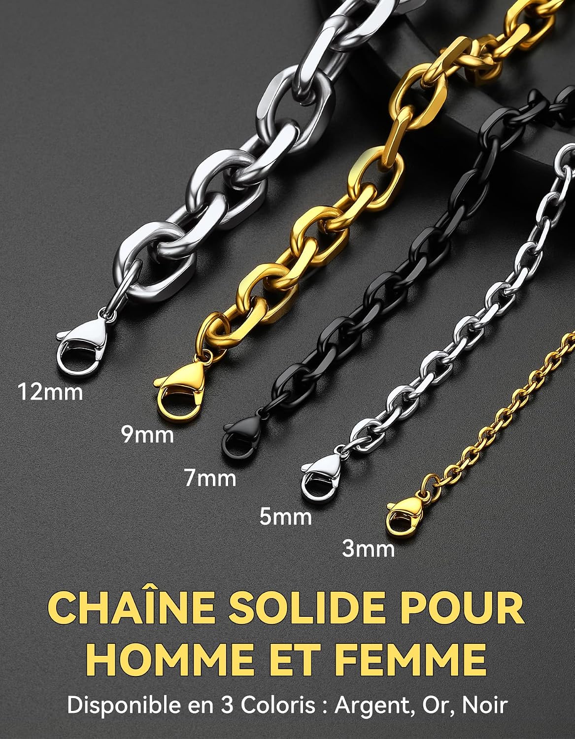 Thumbnail 6 de ChainsHouse - Collier en Acier Inoxydable Massif 316L, Chaine Homme/Femme, Longueurs 46–76 cm