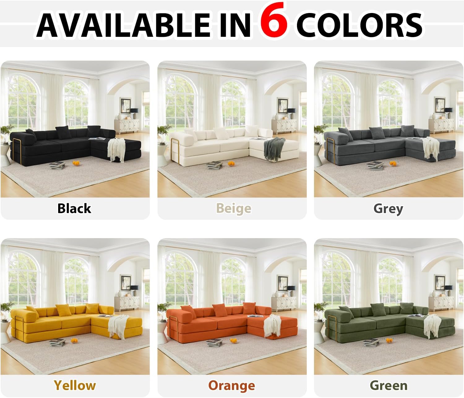 Thumbnail 5 de HANXIN SF-616 Convertible Sofa Bed, 108-Inch Yellow Corduroy Sectional