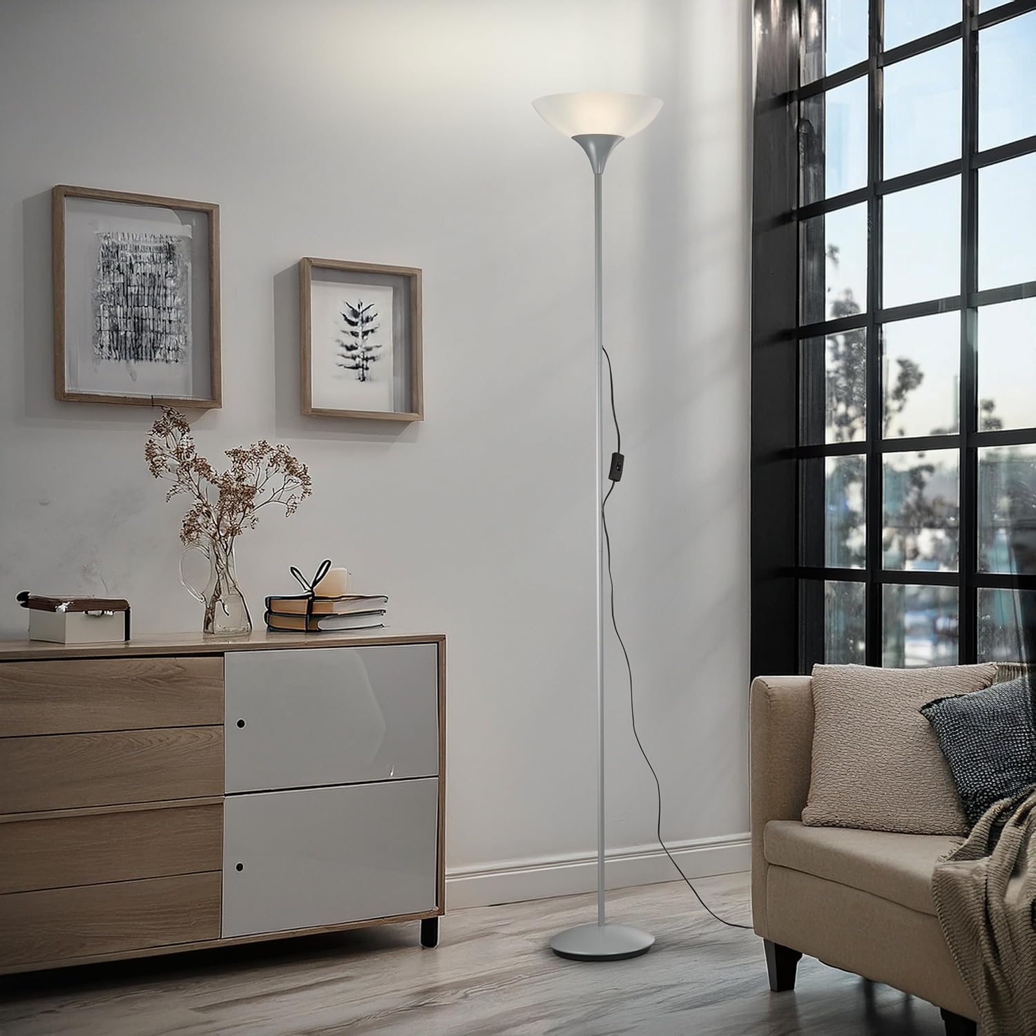 Thumbnail 5 de Reality Lampadaire Dezwo 1xE27 – Titane, Ø230 x H180 cm, IP20, 100 W