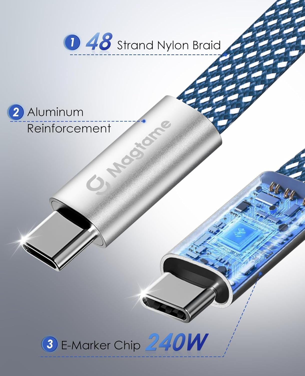 Thumbnail 4 de Magtame Flat 240W Magnetic USB-C to USB-C Cable (1.5m, 5A) – fast charging and neat cable storage