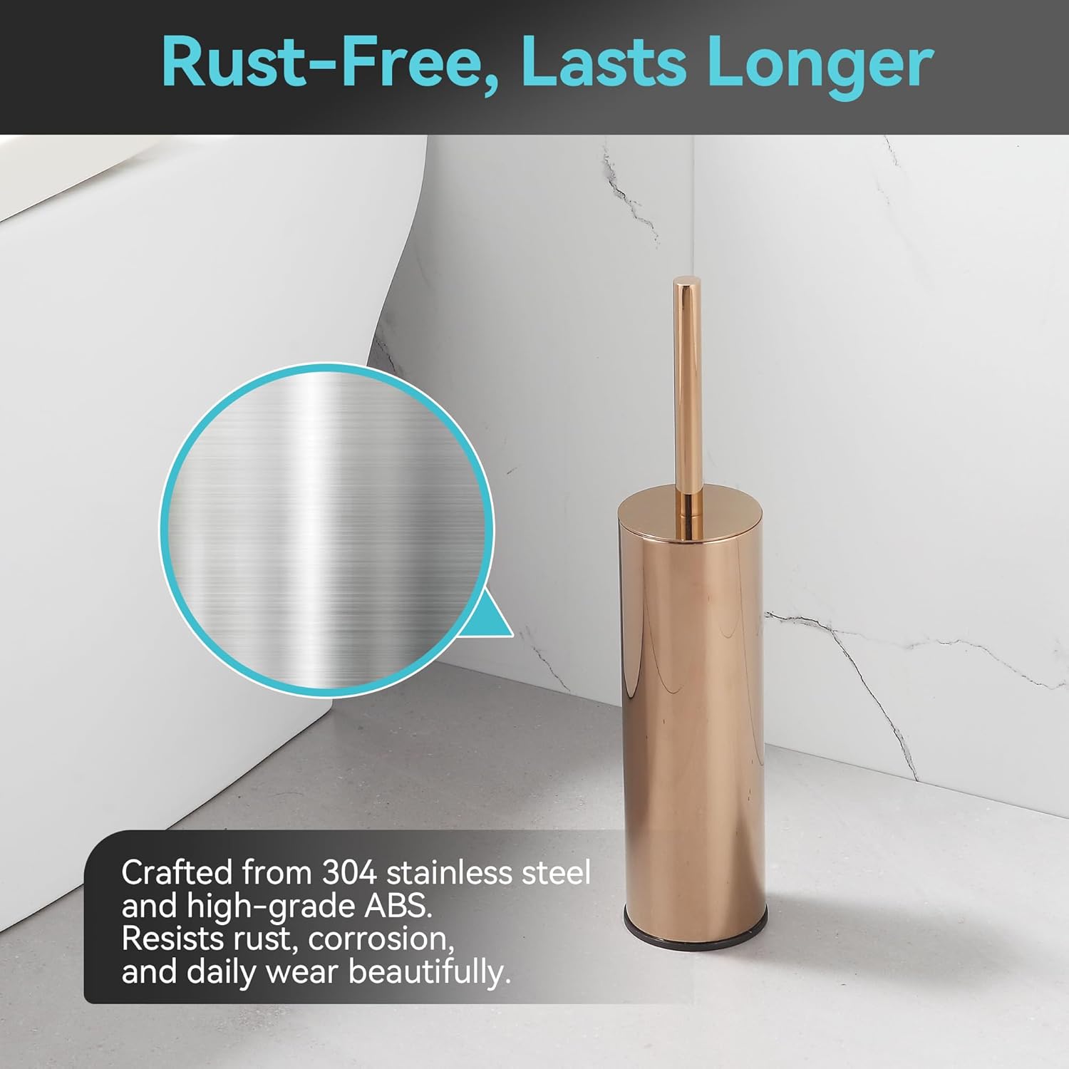 Detalle de Porte-brosse de toilette BGL 304 en acier inoxydable 304 (or rose) avec couvercle anti-odeurs
