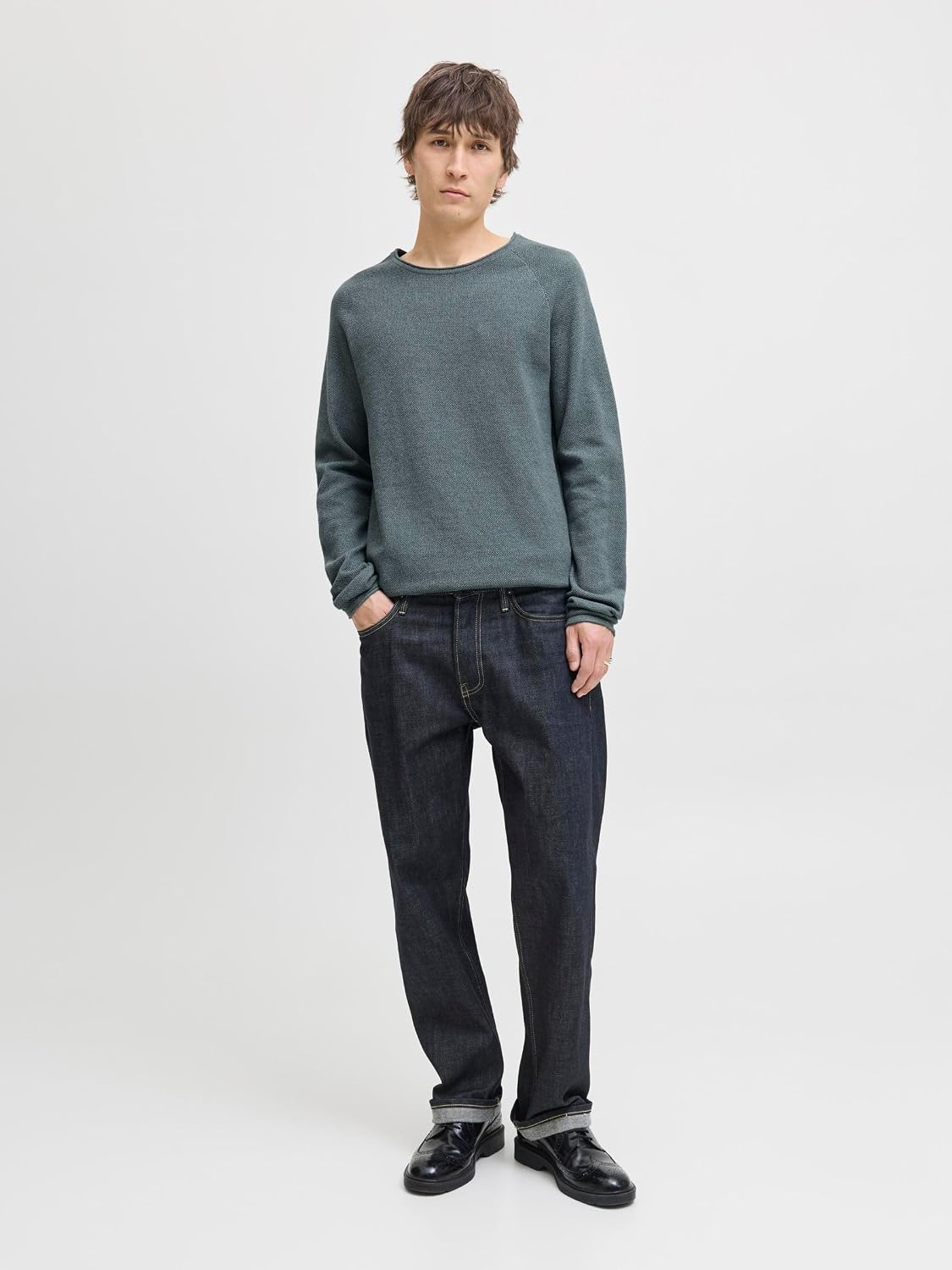 Detalle de JACK & JONES JJEHILL Herren-Strickpullover mit Rundhalsausschnitt (Langarm) aus Baumwolle