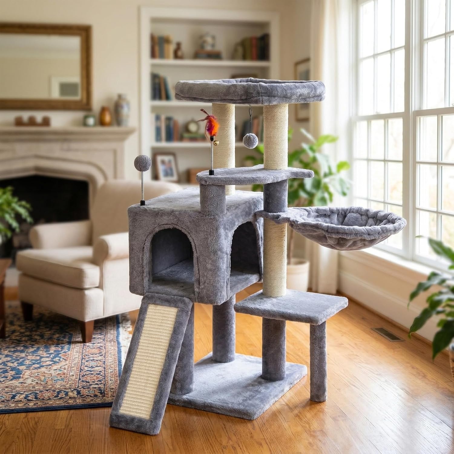 Detalle 2 de AIWIKIDE 12C 1200 Cat Tree with Sisal Scratching Posts, Hammock and Ball