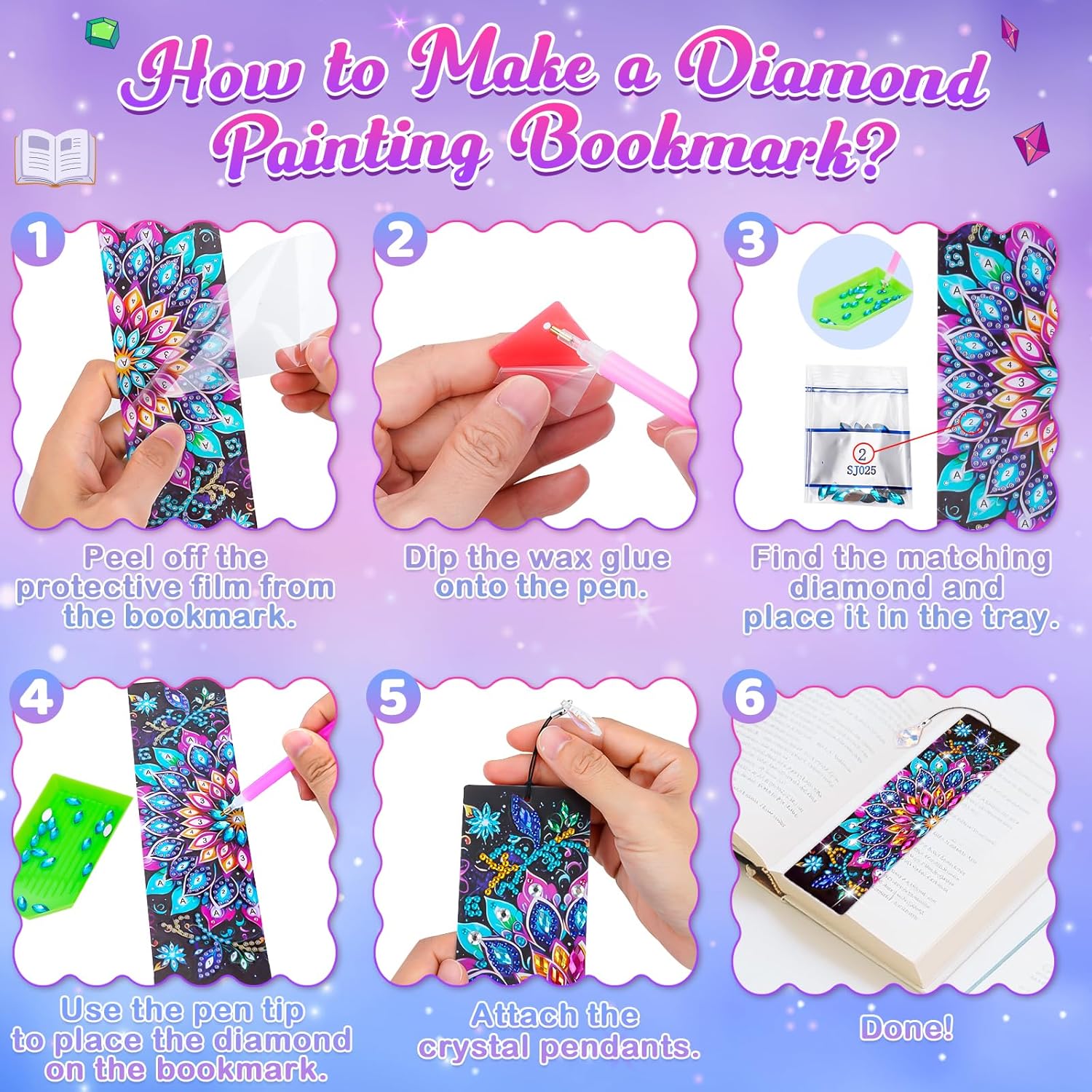 Thumbnail 3 de Diamond Art Bookmark Kit 8pcs for Kids age 6