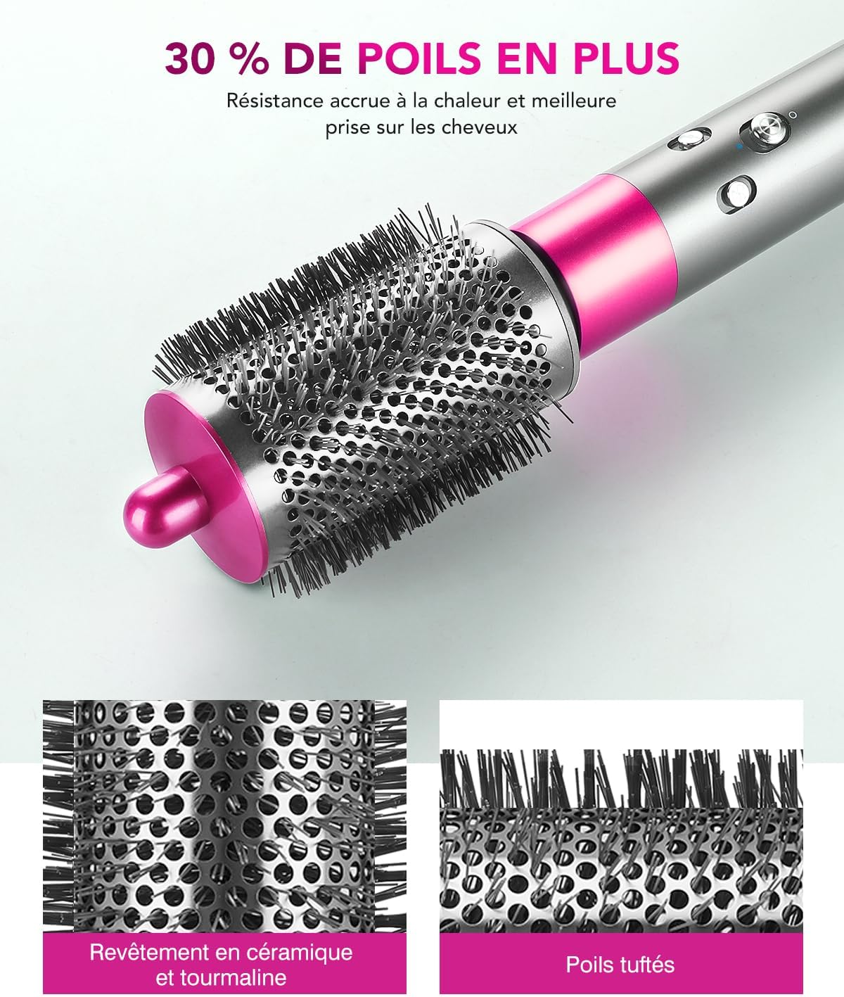 Detalle de Grande Brosse Volumisante compatible Dyson Airwrap – poils longs et fins, modèle fuchsia