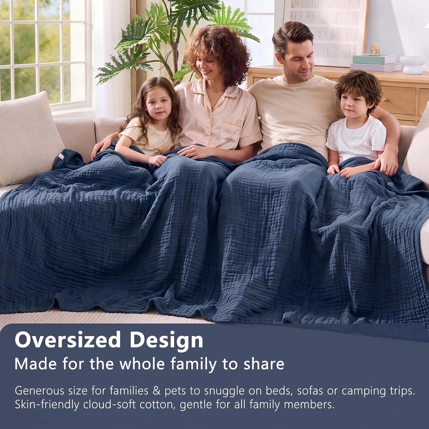 Detalle de EMME Brezpure EMCAC-9-Muslin Blanket, Queen 9-Layer Cotton Muslin, Navy