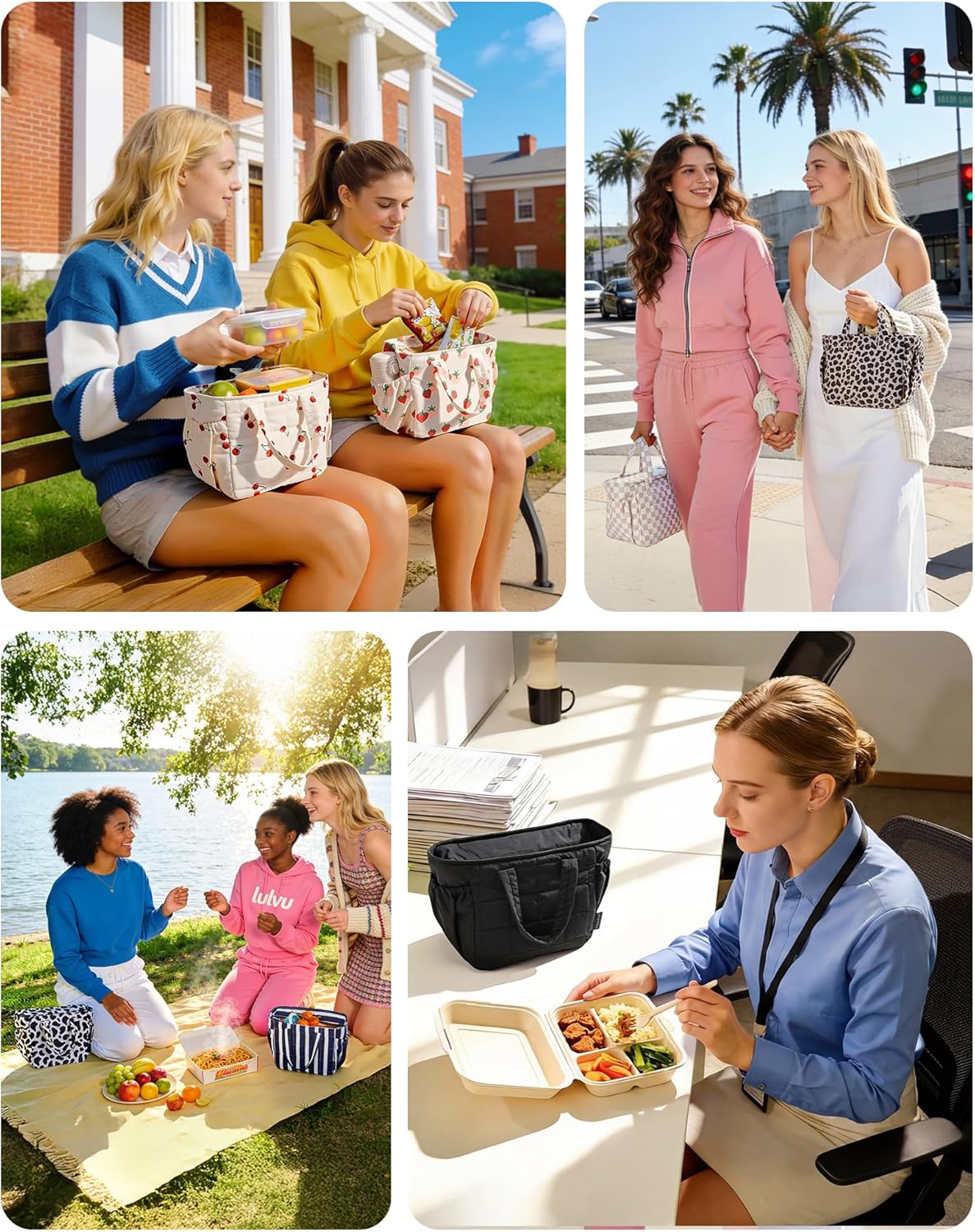Thumbnail 3 de BAGSMART Lunch Bag for Women: Small Quilted Puffer Insulated Lunch Box (Forest Green)