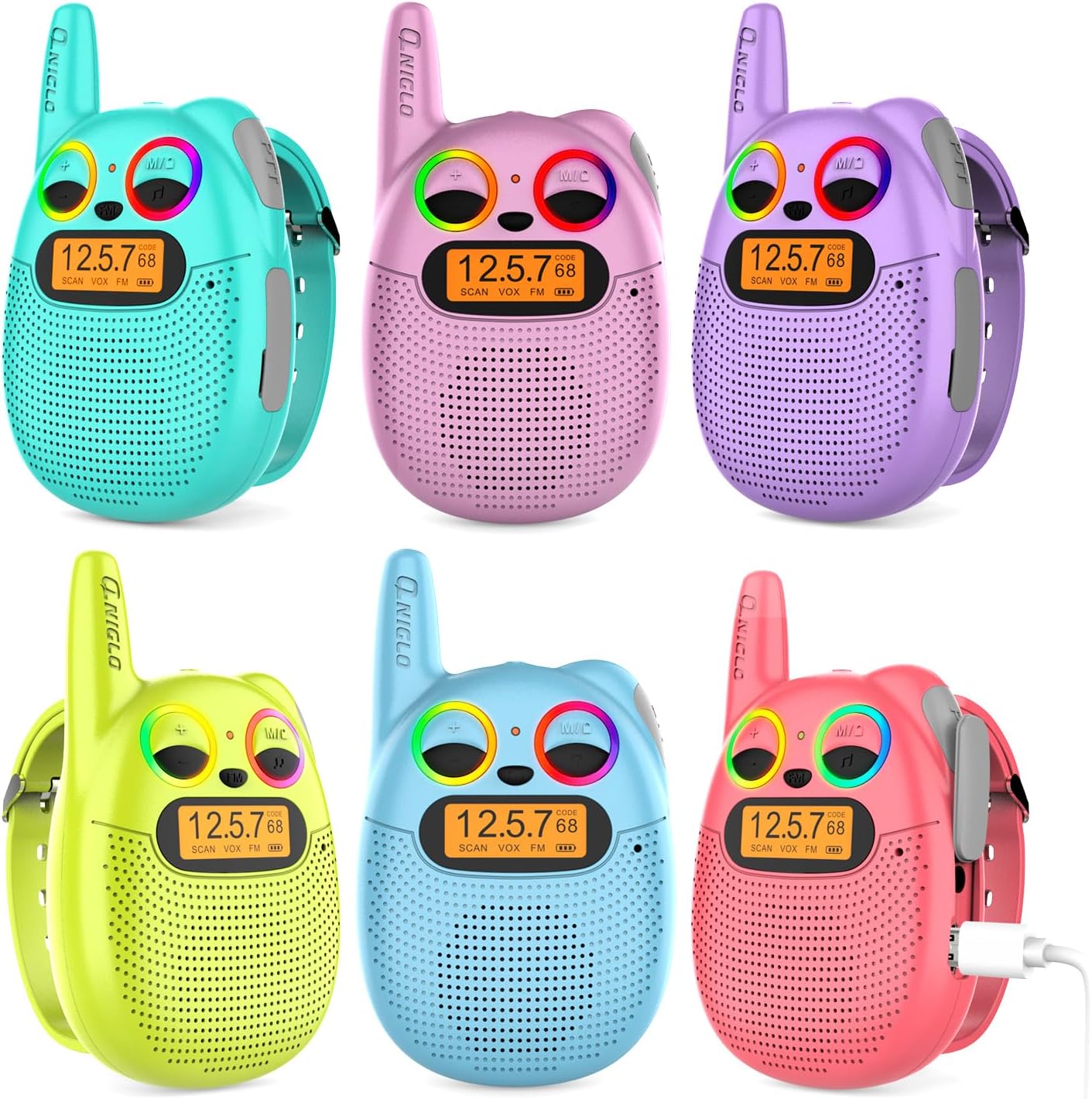 Detalle de Qniglo Rechargeable Kids Walkie Talkies (FM, Long-Range) for Ages 3–14
