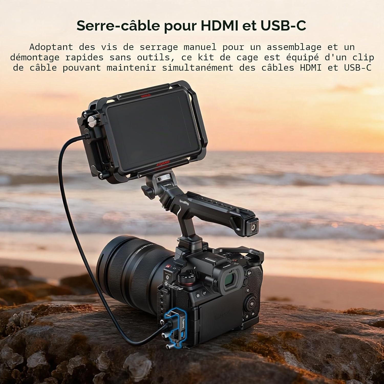 Detalle de Kit Cage SMALLRIG 5752 pour Panasonic G9 II / S5 II / S5 IIX avec Poignée NATO et Serre-Câble HDMI/USB-C