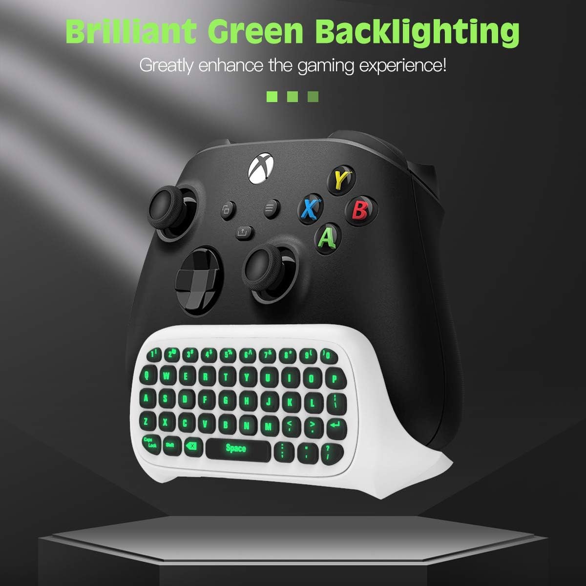 Detalle de TiMOVO Green Backlight Keyboard for Xbox One / Series X|S – Wireless Chatpad with Headset Jack