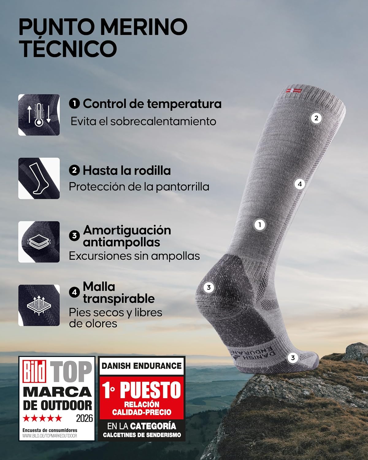 Detalle 2 de DANISH ENDURANCE Calcetines Lana Merino hasta rodilla
