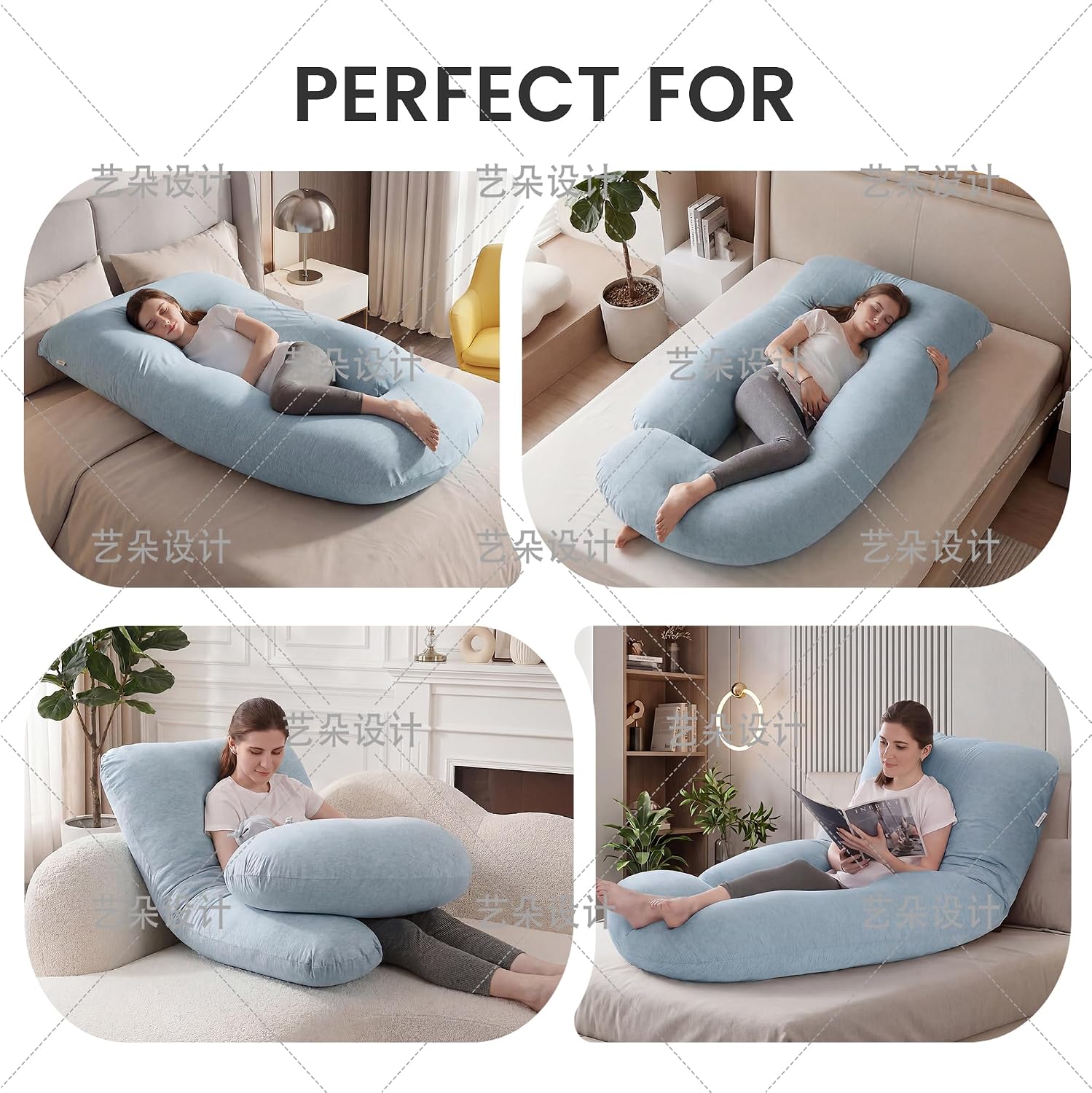 Detalle 2 de Jcickt 59" Full-Body Pregnancy Pillow with Cooling, Removable Cover