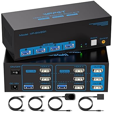 Switch KVM HDMI 8K60Hz 2PC 3 Monitores USB3.0 🖥