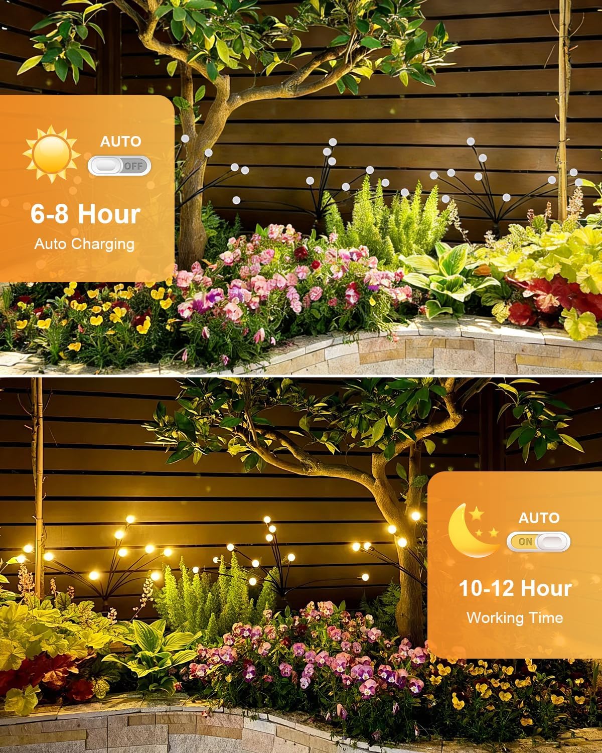 Detalle de AdalyRoma 4 Piezas Luces Solares de Luciérnaga con 8 LED — Iluminación Exterior IP65, Blanco Cálido