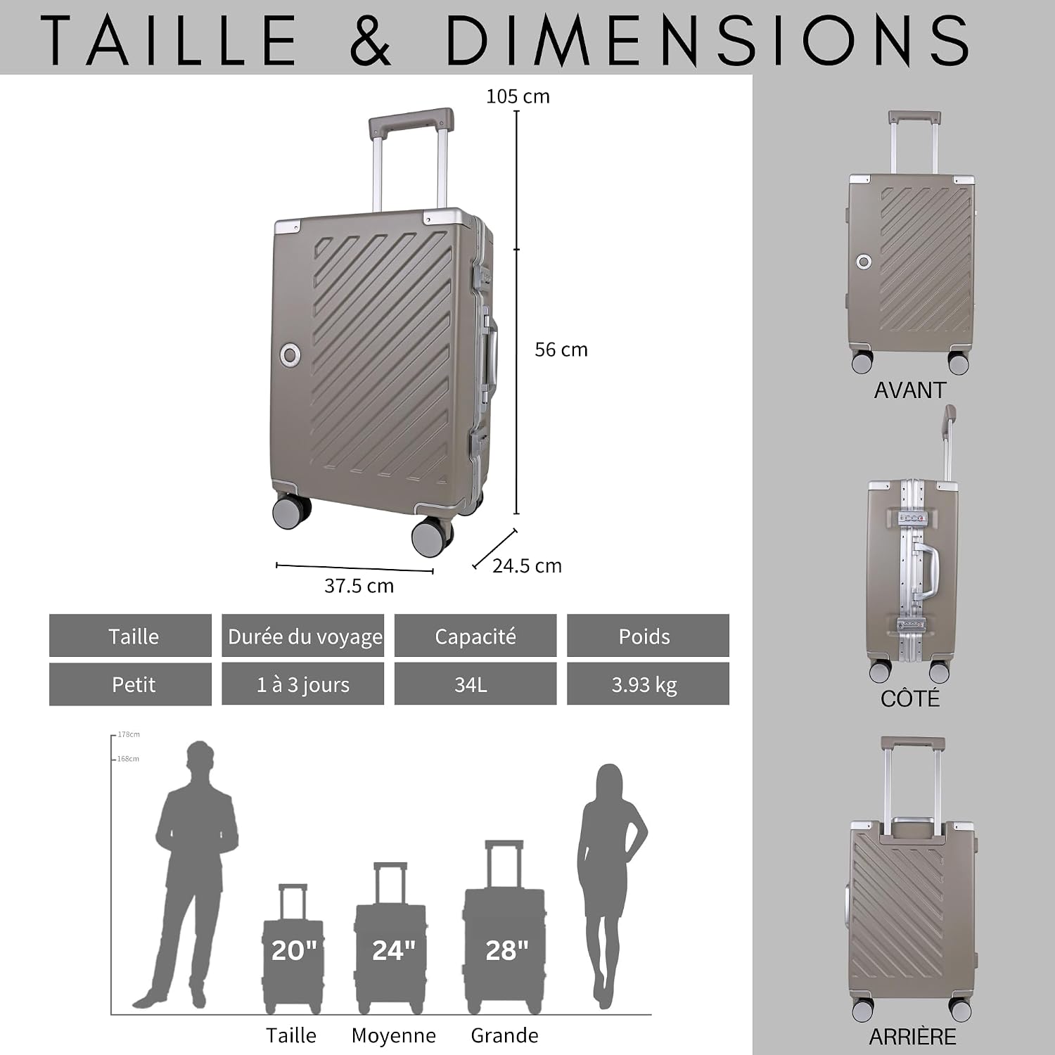 Detalle de 100% Polycarbonate Zipperless Large Suitcase (Khaki Grey) with Double TSA Locks and 4 Wheels