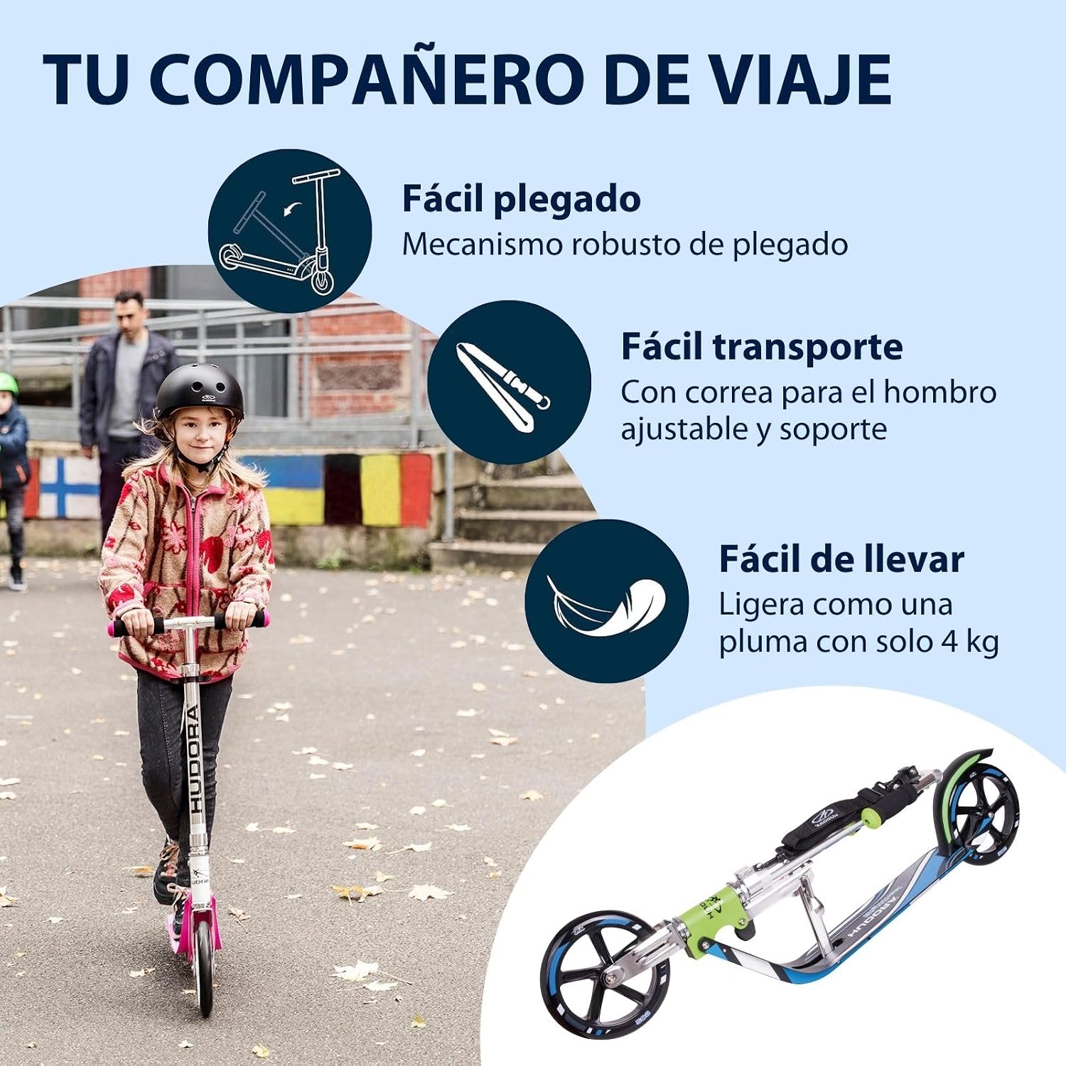 Detalle 2 de HUDORA Scooter BigWheel 205 patinete plegable, hasta 100 kg 🛴