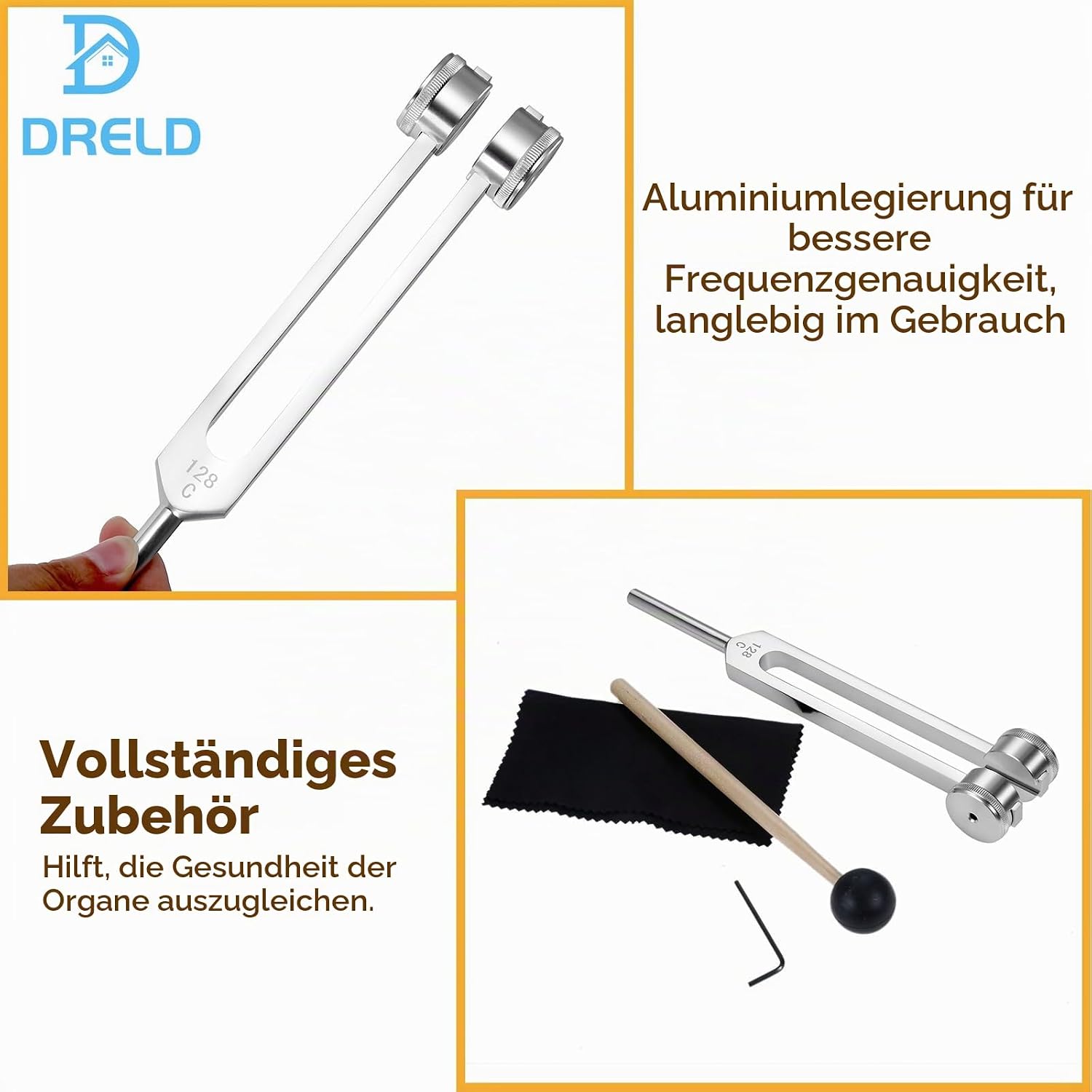 Detalle de DRELD 432 Hz Stimmgabel – Aluminiumlegierung, Silikonhammer und Samtbeutel