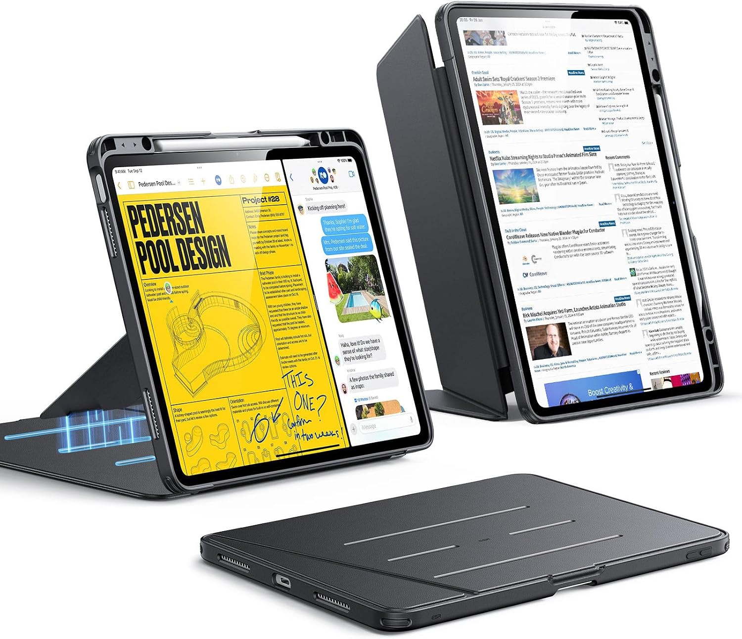 Detalle de ESR Flip-Hülle für iPad Air 13 Zoll (2026/2025/2024) M4/M3/M2 mit vertikalem Stand und Stifthalter – Schwarz