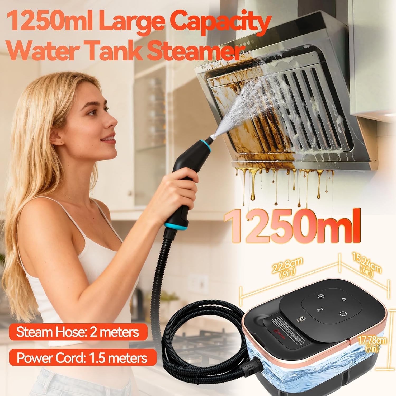 Thumbnail 2 de VniYors 2500W Handheld Steam Cleaner (6-Speed Portable Steamer, Large Tank, 10 Accessories)