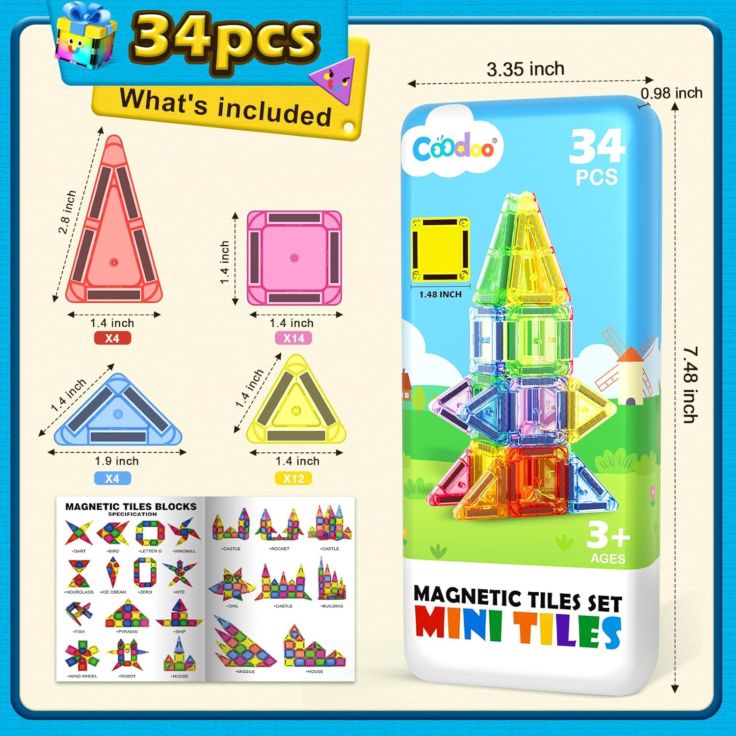 Thumbnail 4 de Magnetic Tiles 34 Mini Blocks for Kids 4-8