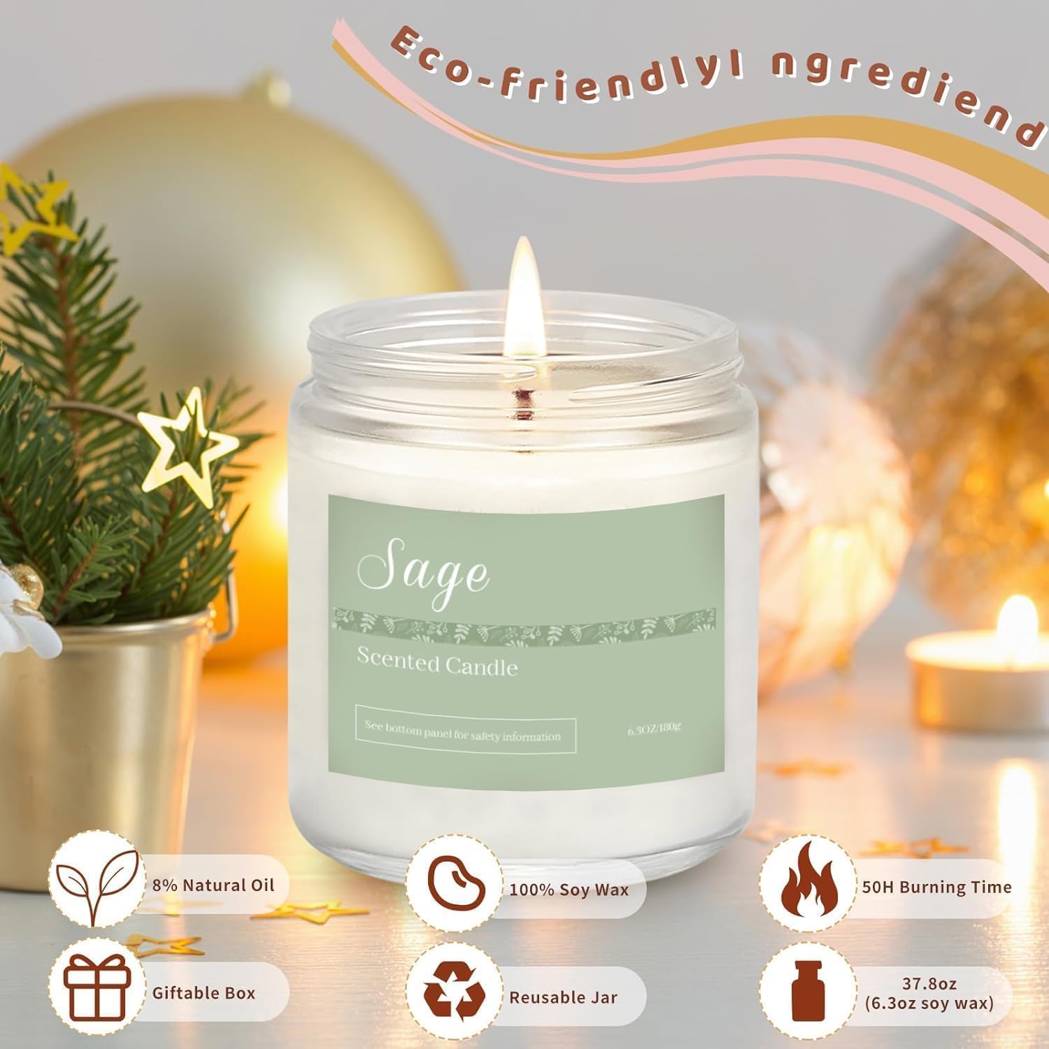 Thumbnail 5 de 6 Pack Scented Candles Gift Set: Lavender, Jasmine, Vanilla, Sage, Sandalwood Rose, Eucalyptus Mint