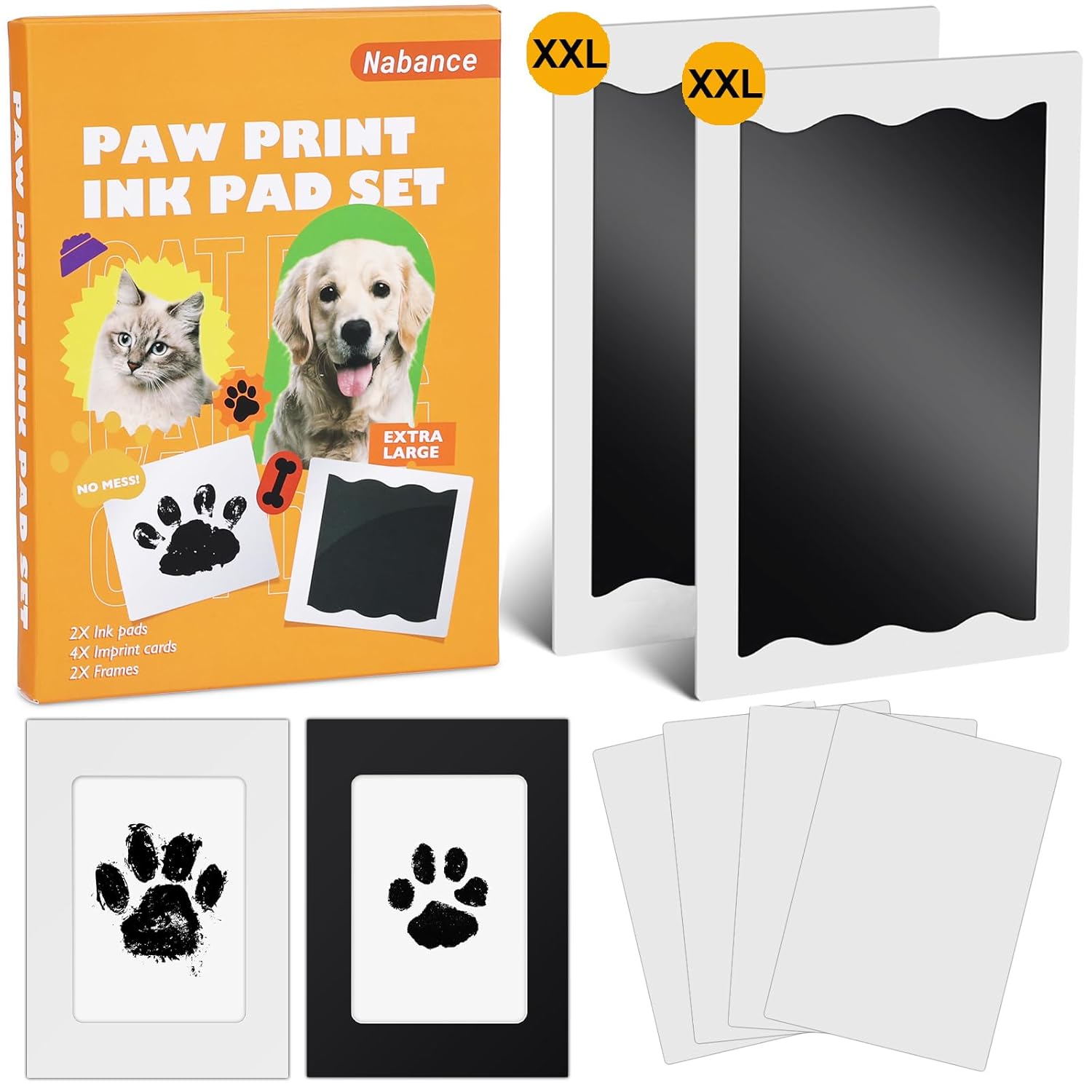 Detalle de Nabance Pfotenabdruck-Set für Hund Großformat (2-teilig) mit 2 Fotorahmen – ohne Farbkontakt für Pfoten und Hände