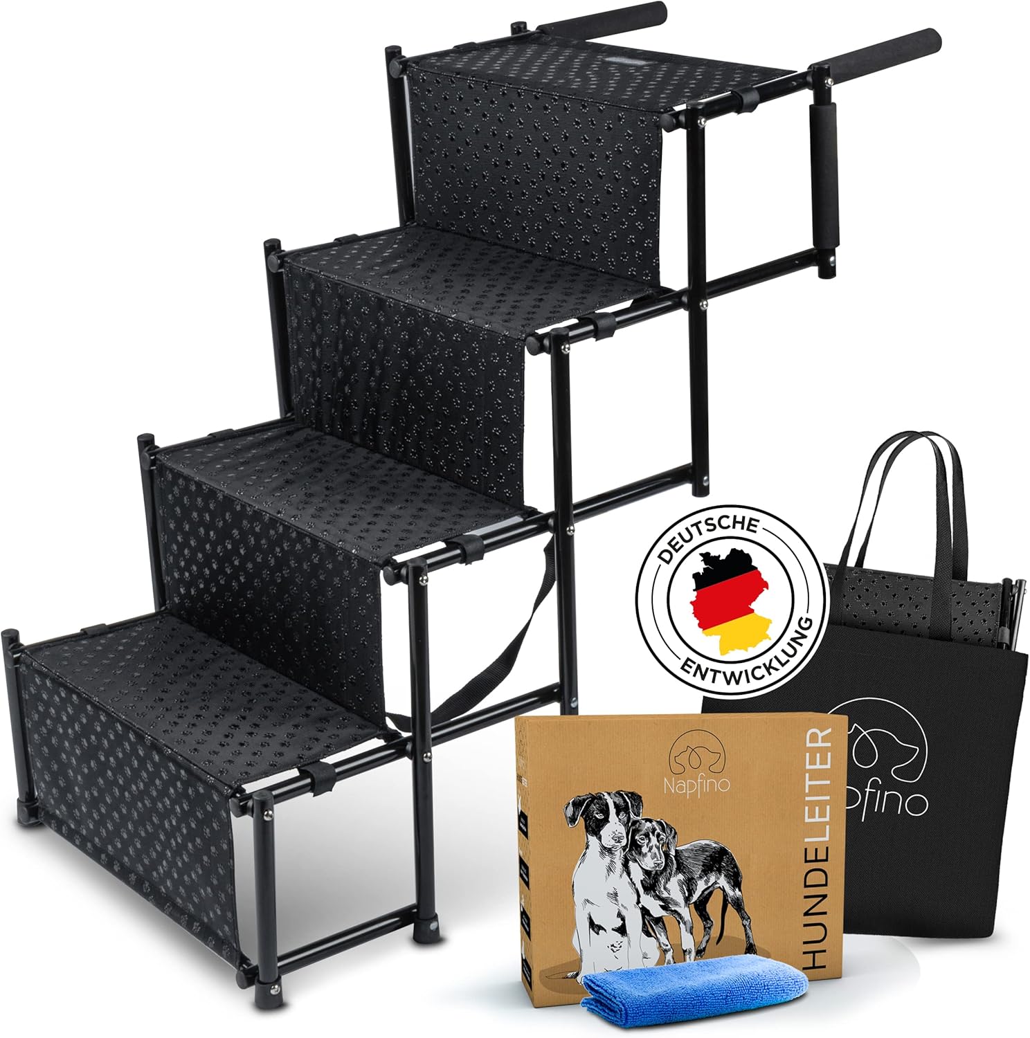Napfino Scala per cani fino a 60 kg – scala per auto pieghevole con borsa, anti-slip e imbottiture