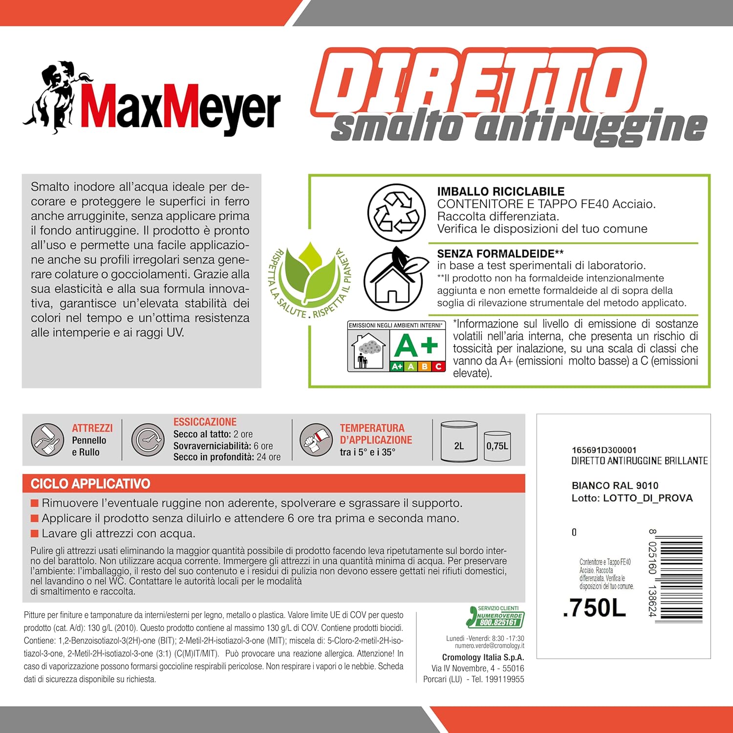 Thumbnail 1 de MAXMEYER Diretto Antiruggine Brillante R9010 Bianco 0.75 L: vernice diretta per ferro arrugginito, indoors e outdoors