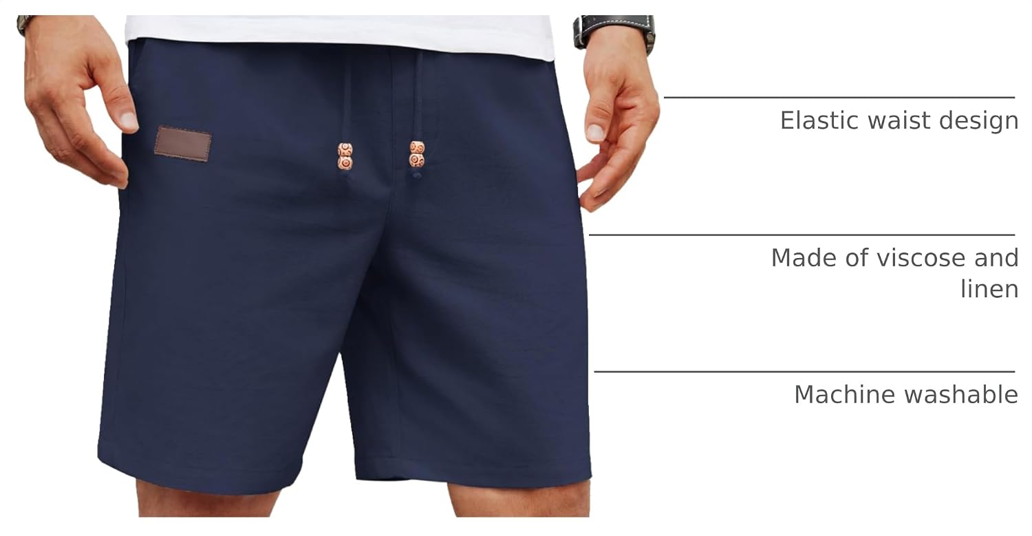 Detalle 2 de COOFANDY Men's Linen Shorts, 9-Inch Inseam