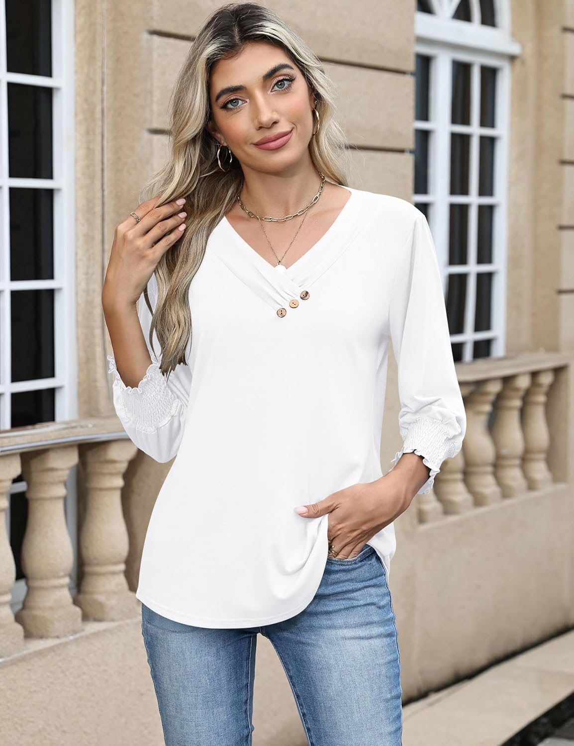 Thumbnail 4 de Rapbin Bluse Damen 3/4 Arm – elegante V-Ausschnitt-Tunika für Sommer_alltag