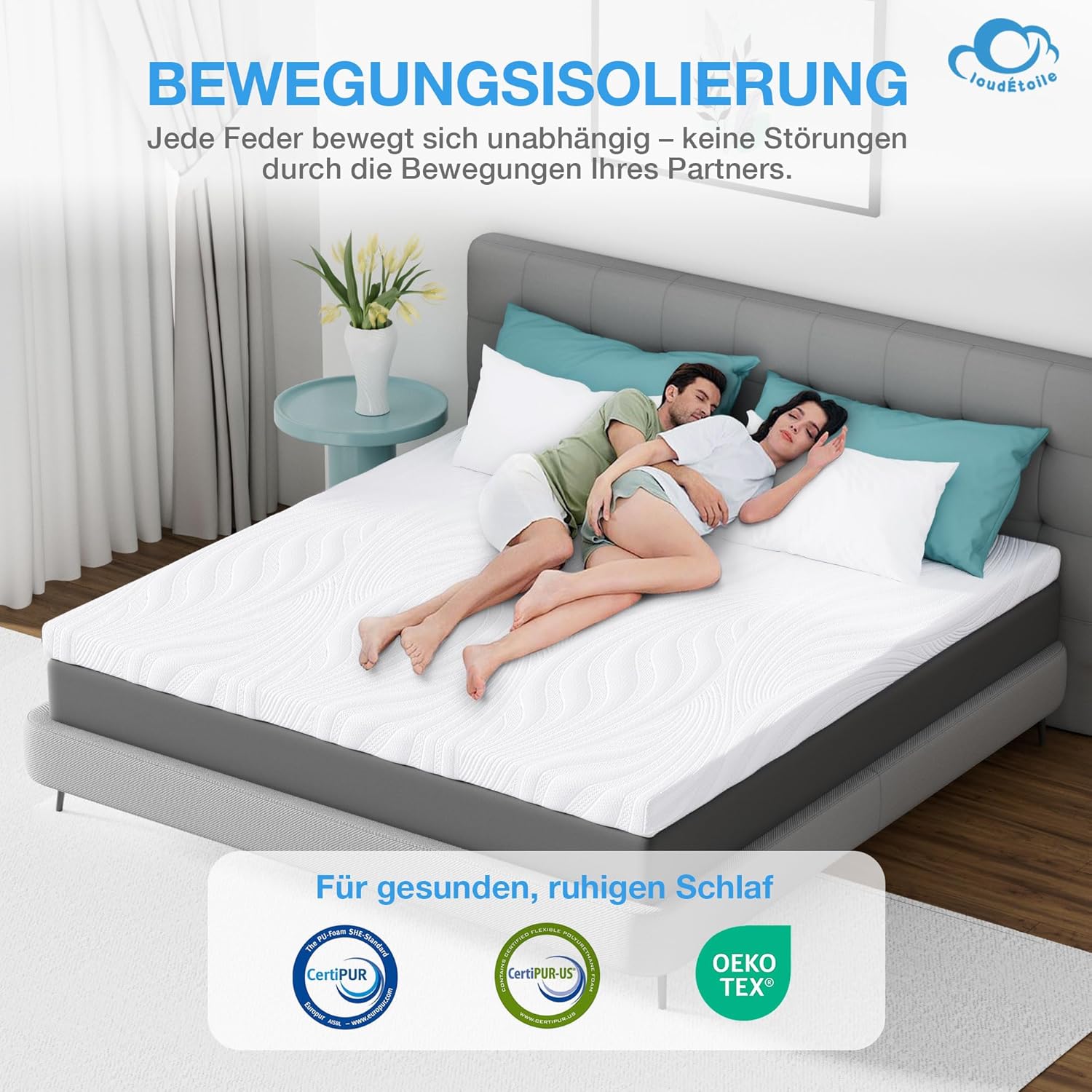 Thumbnail 6 de CloudÉtoile 2-in-1 Topper 140x200 – Visco-Gel-Schaum mit 7‑Zonen-Unterstützung