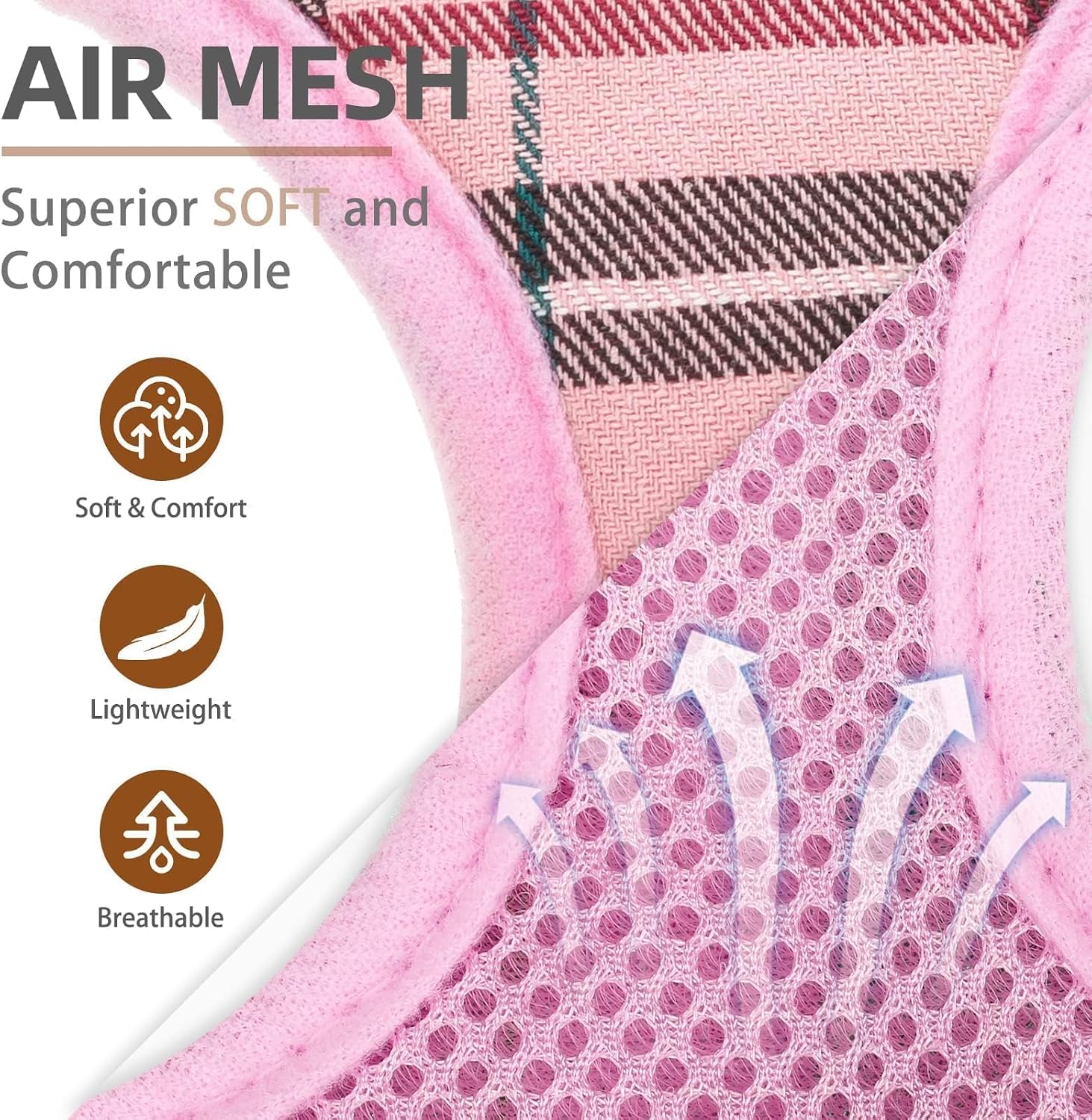 Detalle de PUPTECK BH001_NPINKXS XS Dog Harness and Leash Set, Light Pink Plaid