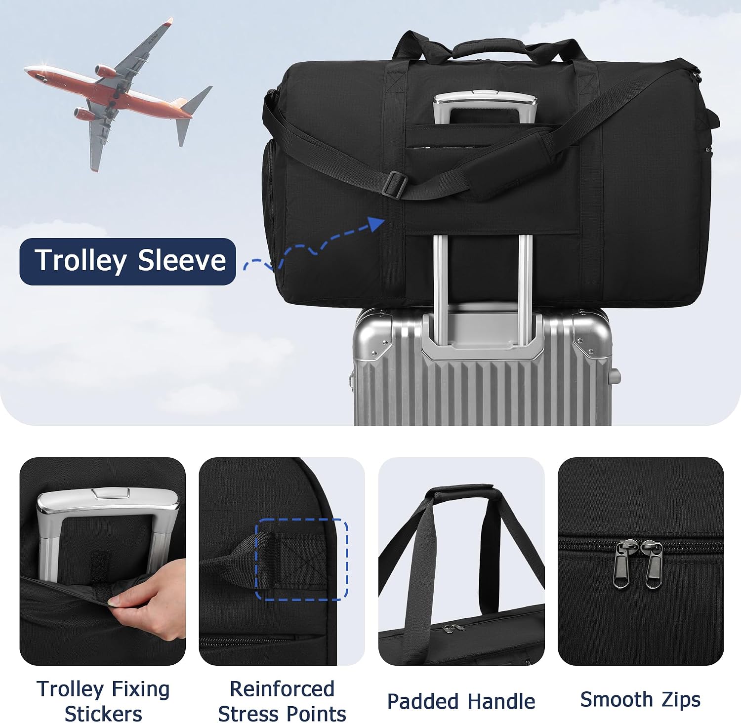 Detalle de Rsiwotsce faltbare Reisetasche 110 l mit Schuhfach – wasserdicht, mit Trolley-Hülle