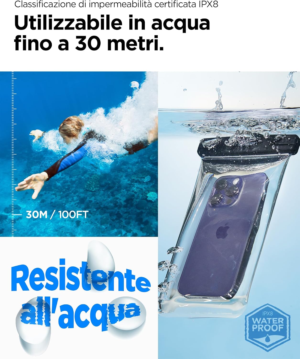 Detalle de Spigen Aqua Shield A601 custodia impermeabile per smartphone IPX8 (fino a 7,0") trasparente, 2 pezzi