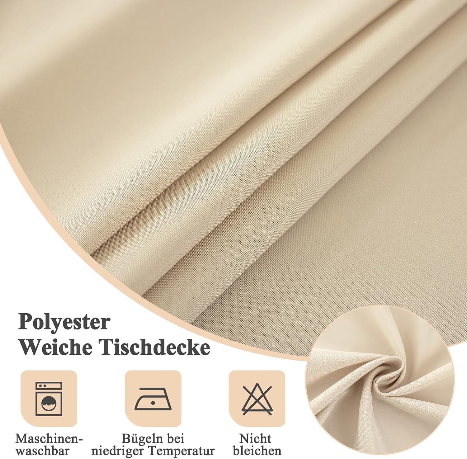 Detalle 2 de Moonooda Tischdecke Rund Beige 140 cm – pflegeleicht, wasserabweisend und kratzfest