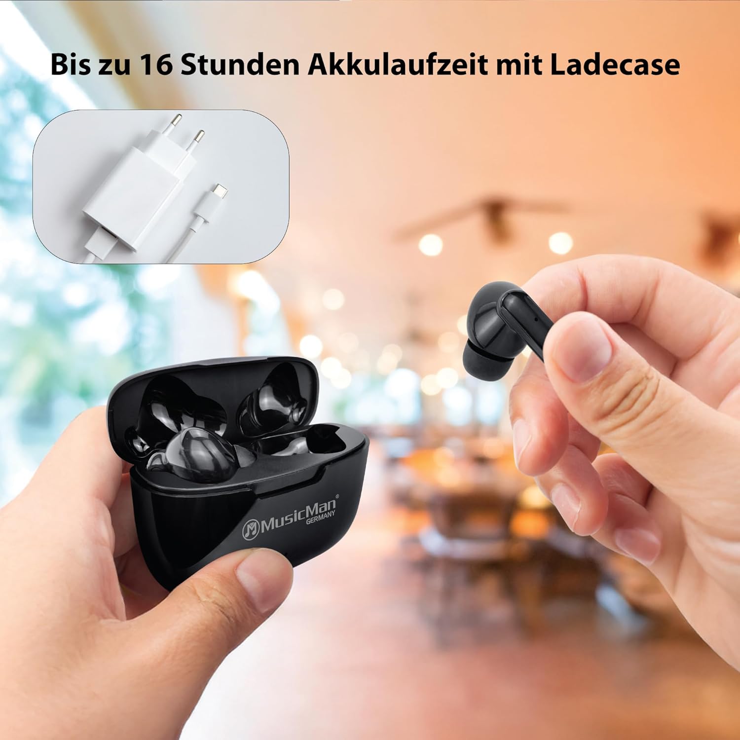 Detalle 2 de MusicMan Bluetooth In-Ear Kopfhörer mit Ladebox – True Wireless BT-X63 (Schwarz) – 16 h Wiedergabe