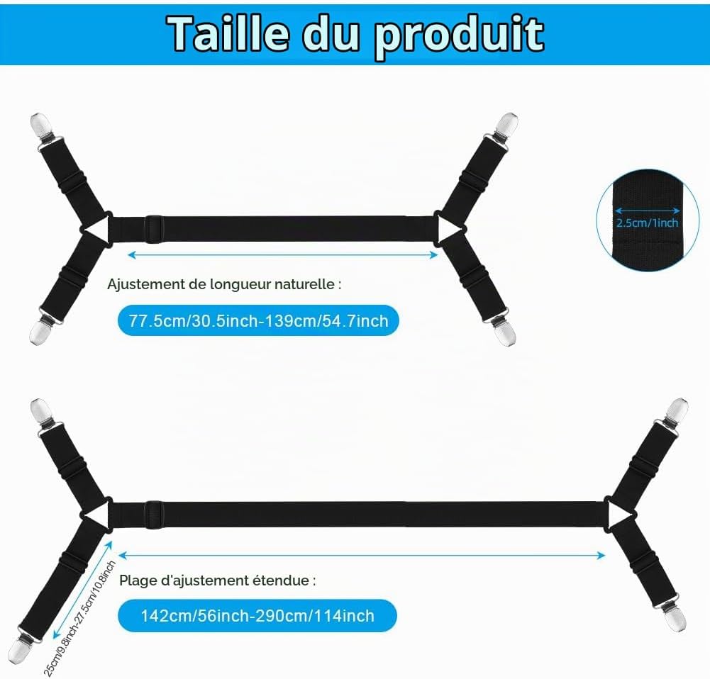 Detalle de AUAUY M1-3668256 lakenspanners met driehoekige clips en verstelbare banden