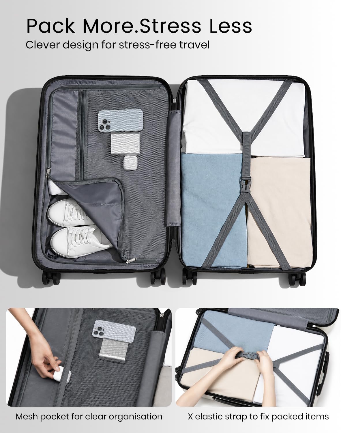 Thumbnail 6 de Kono 28 Inch Large Hard Shell Luggage with 4 Spinner Wheels (Beige) – ABS+PC, 105 L