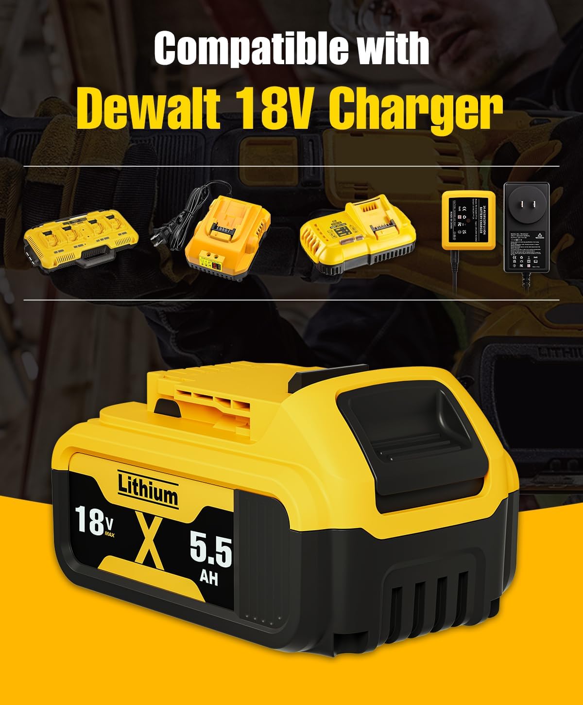 Detalle 2 de 2 x 18V 5500mAh Li-Ion Battery Replacement for Dewalt 18V Tools with LED Indicator