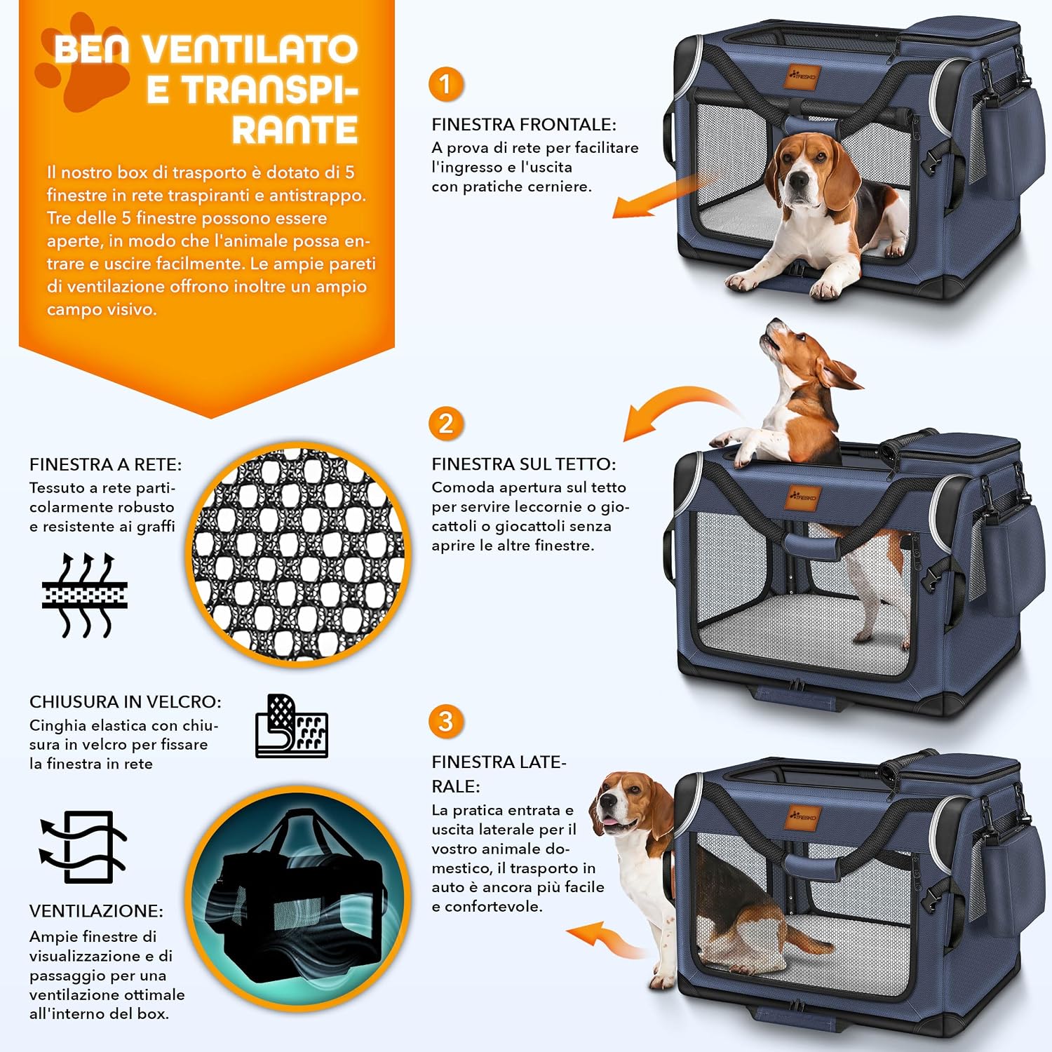 Thumbnail 4 de TRESKO Box pieghevole per cani 61x42x42 cm