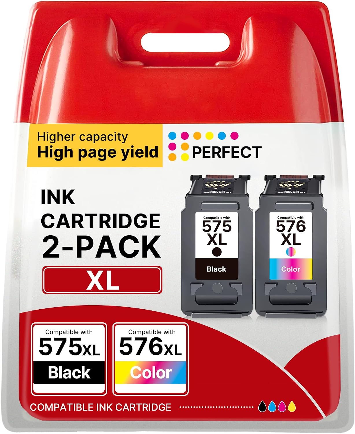 KEENKLE 575XL/576XL Compatible Canon Ink Cartridges for Pixma TR4755i/TR4750i/TR4751i/TR4756i and TS3750/TS3751 — 2‑Pack Black PG-575XL + Colour CL-576XL
