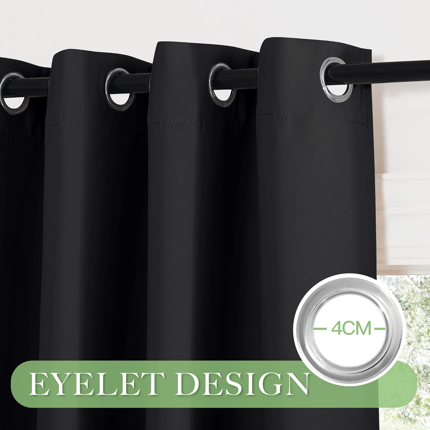 Thumbnail 5 de KGORGE Thermogardine mit Ösen – 2er Set Schwarz, blickdichte Vorhänge 245 x 140 cm (H x B)