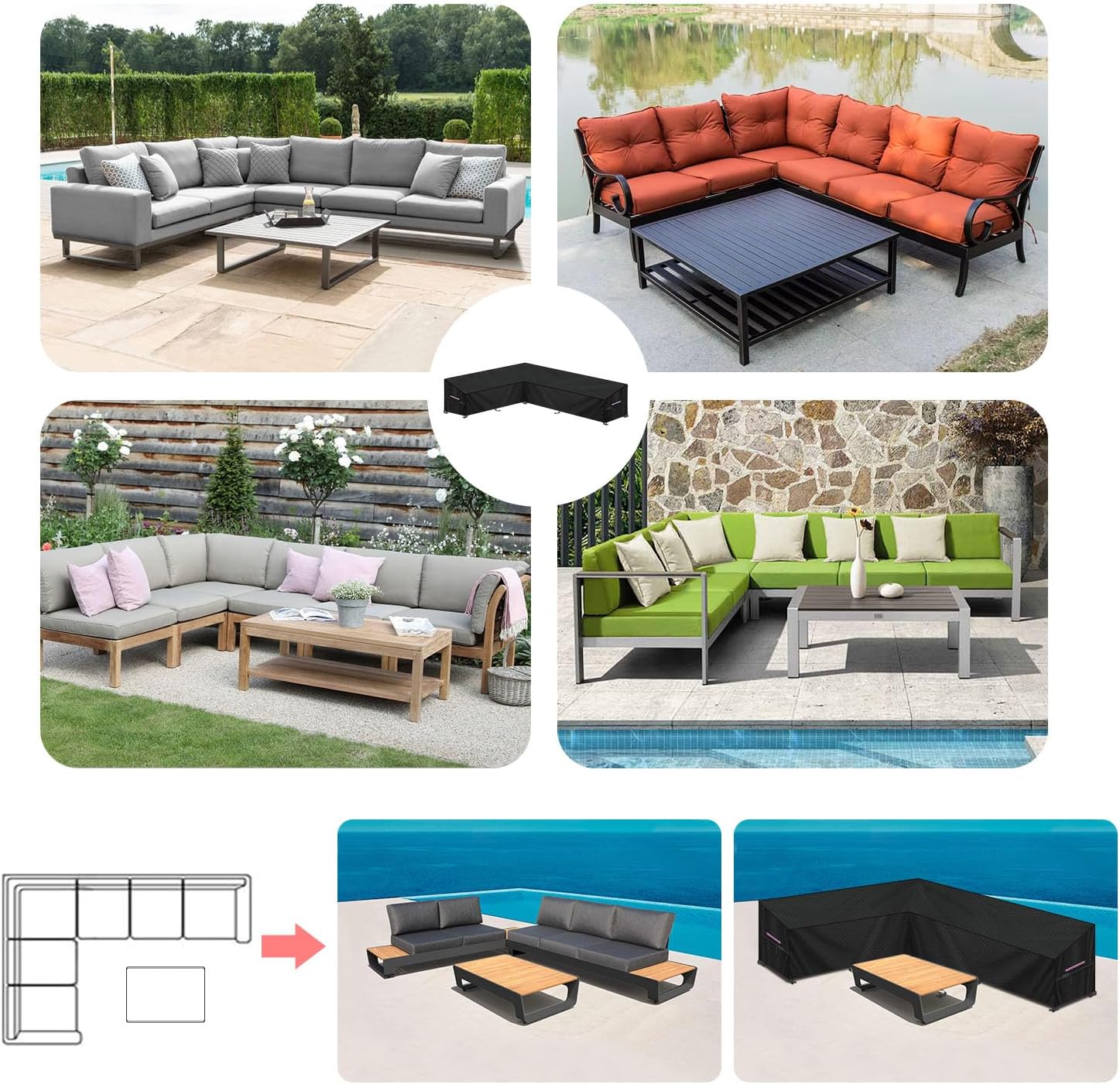 Thumbnail 6 de LAMUNI L-Form Gartenlounge Abdeckplane 420D
