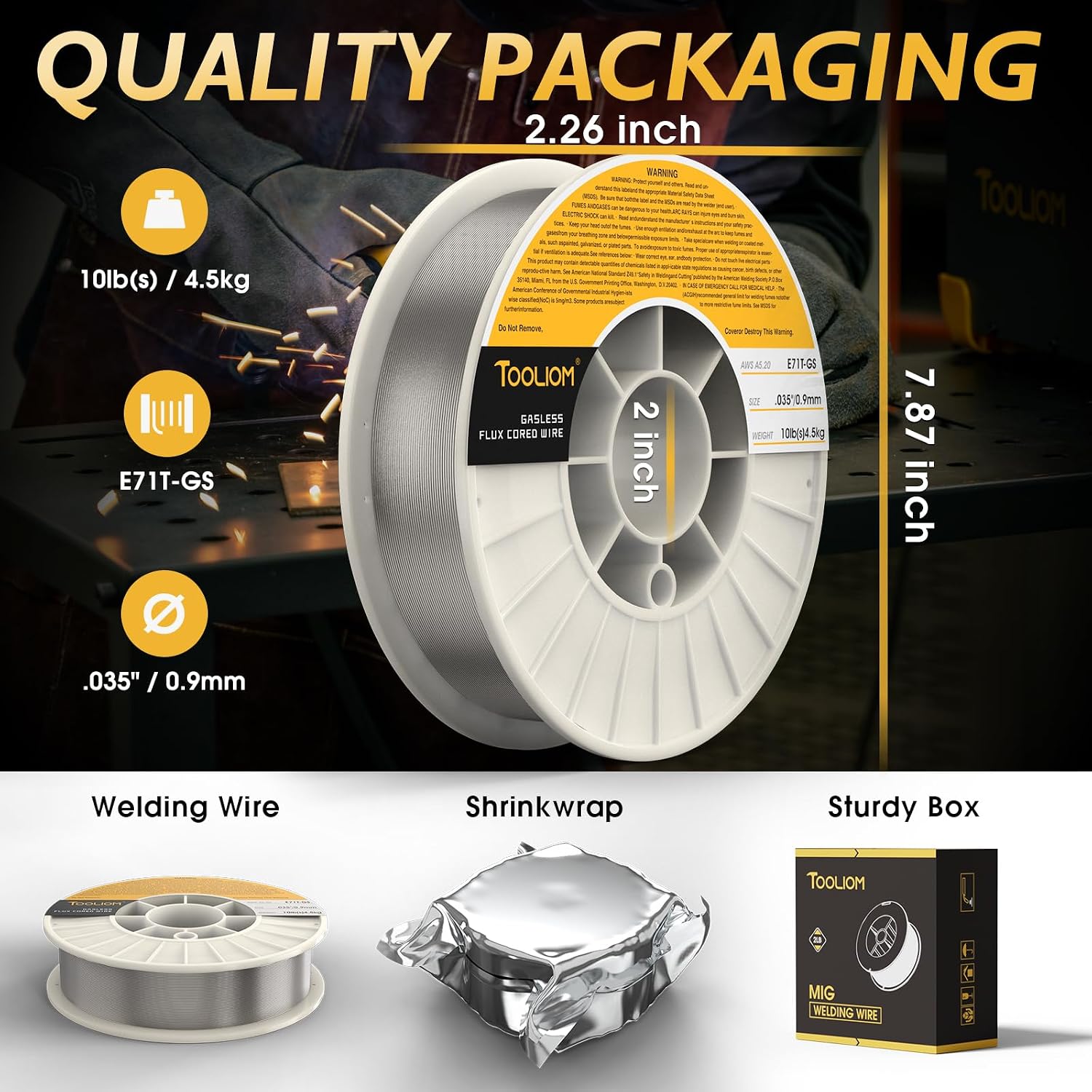 Detalle de TOOLIOM Flux Core Gasless MIG Wire E71T-GS .035" (10 lb spool) self-shielded carbon steel