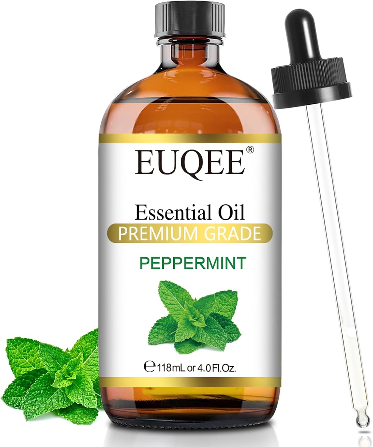 Detalle de EUQEE Peppermint Essential Oil 118 ml with Glass Dropper